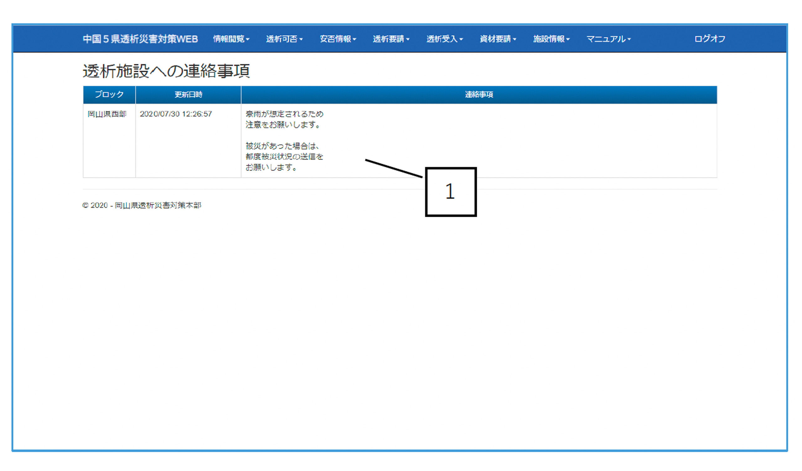 災害情報ネットワーク入力手順 | 災害対策 | 鳥取県透析医会